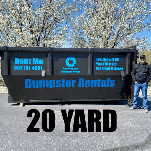 Mid-sized roll-off dumpster with labeled dimensions