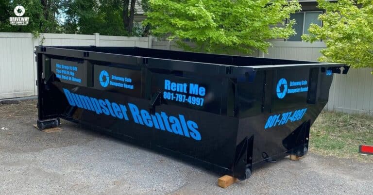 20 yard residential dumpster placed safely in a homeowner’s driveway in Utah