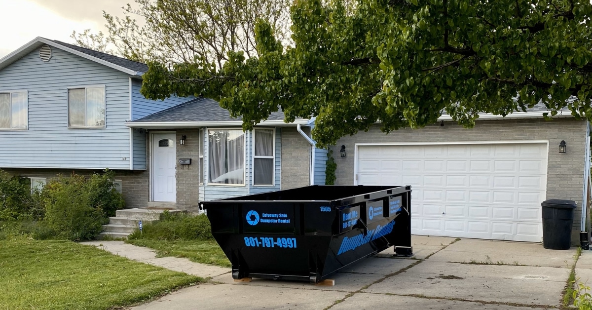 Dumpster rental in Farmington UT on a residential driveway
